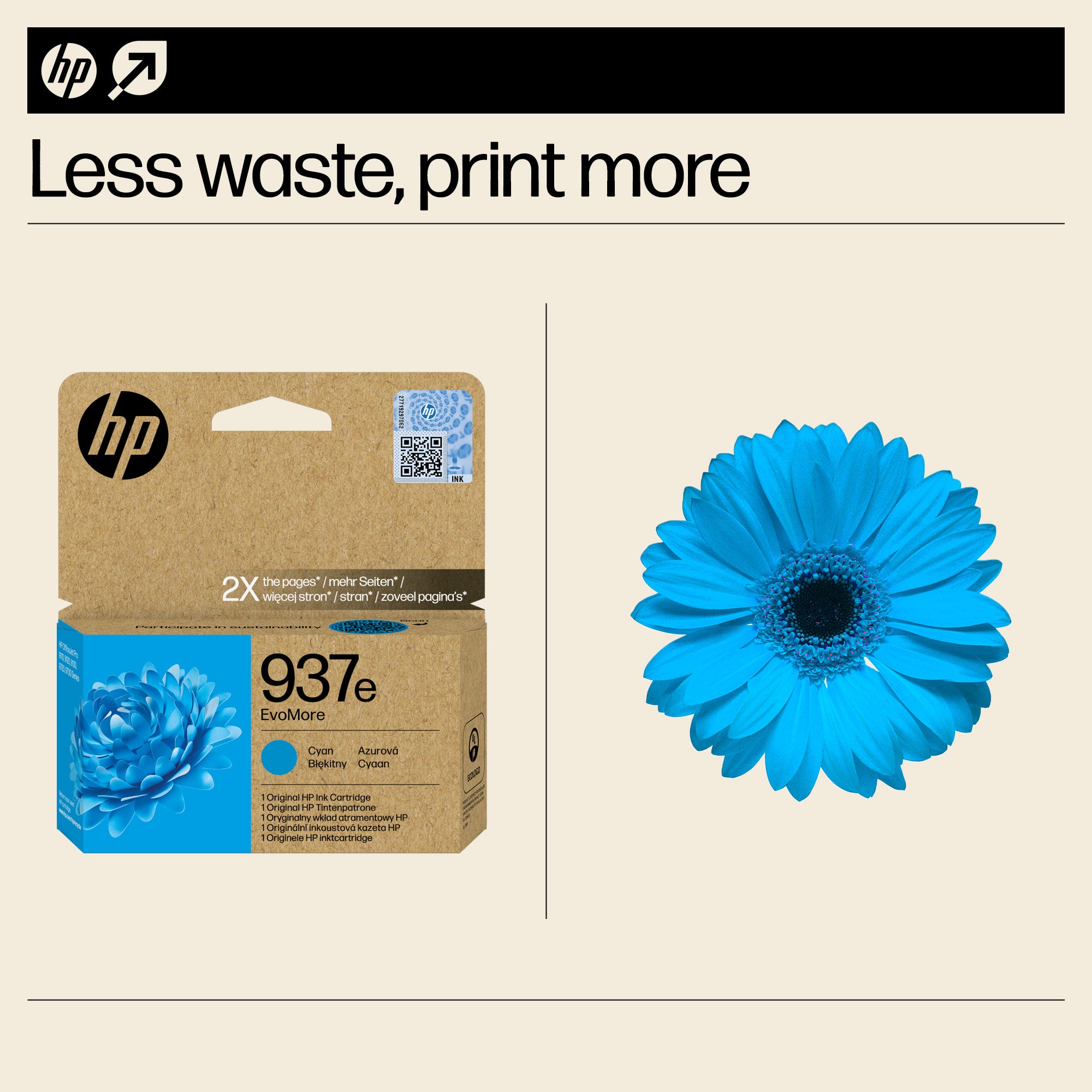 HP 937e EvoMore Cyan Original Ink Cartridge