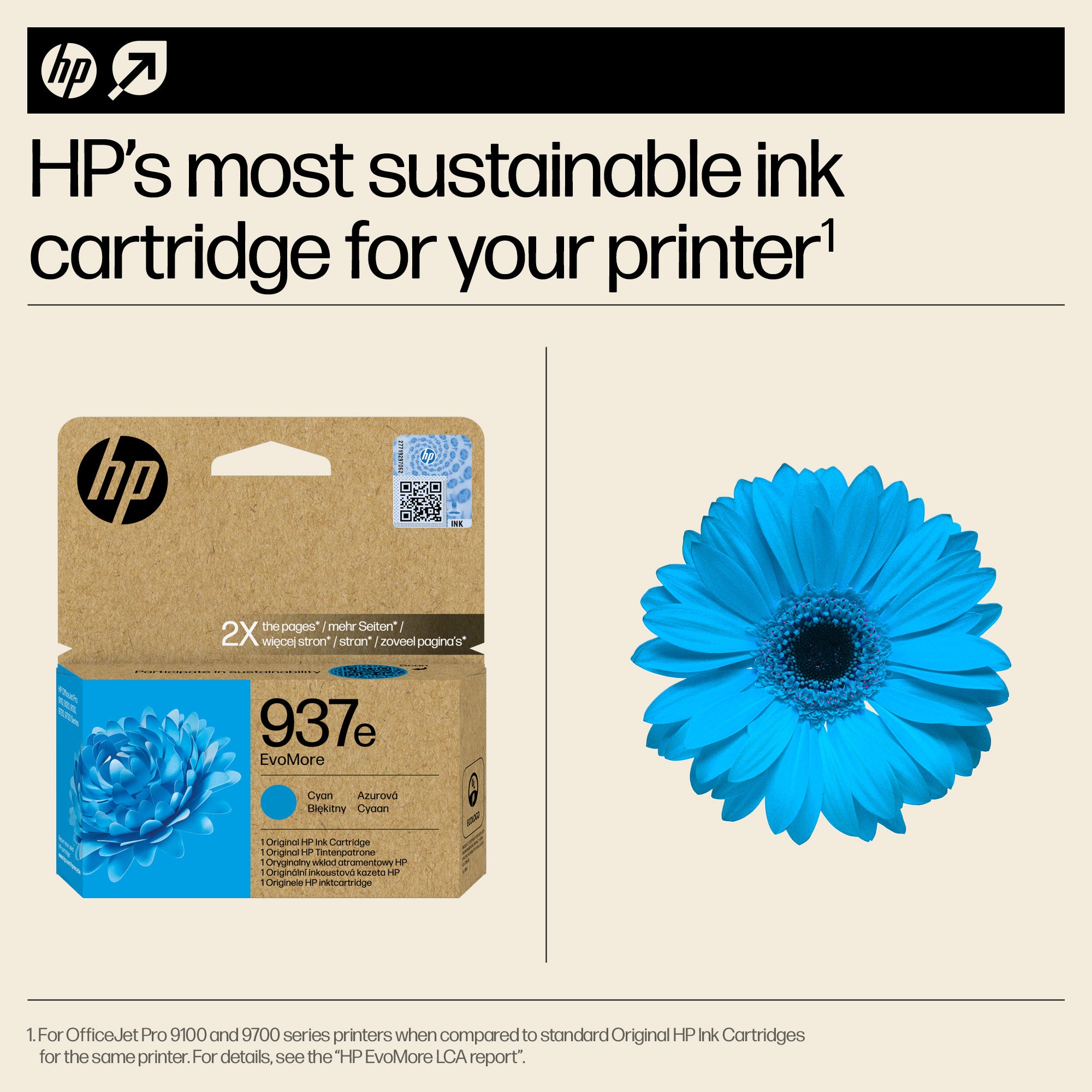 HP 937e EvoMore Cyan Original Ink Cartridge