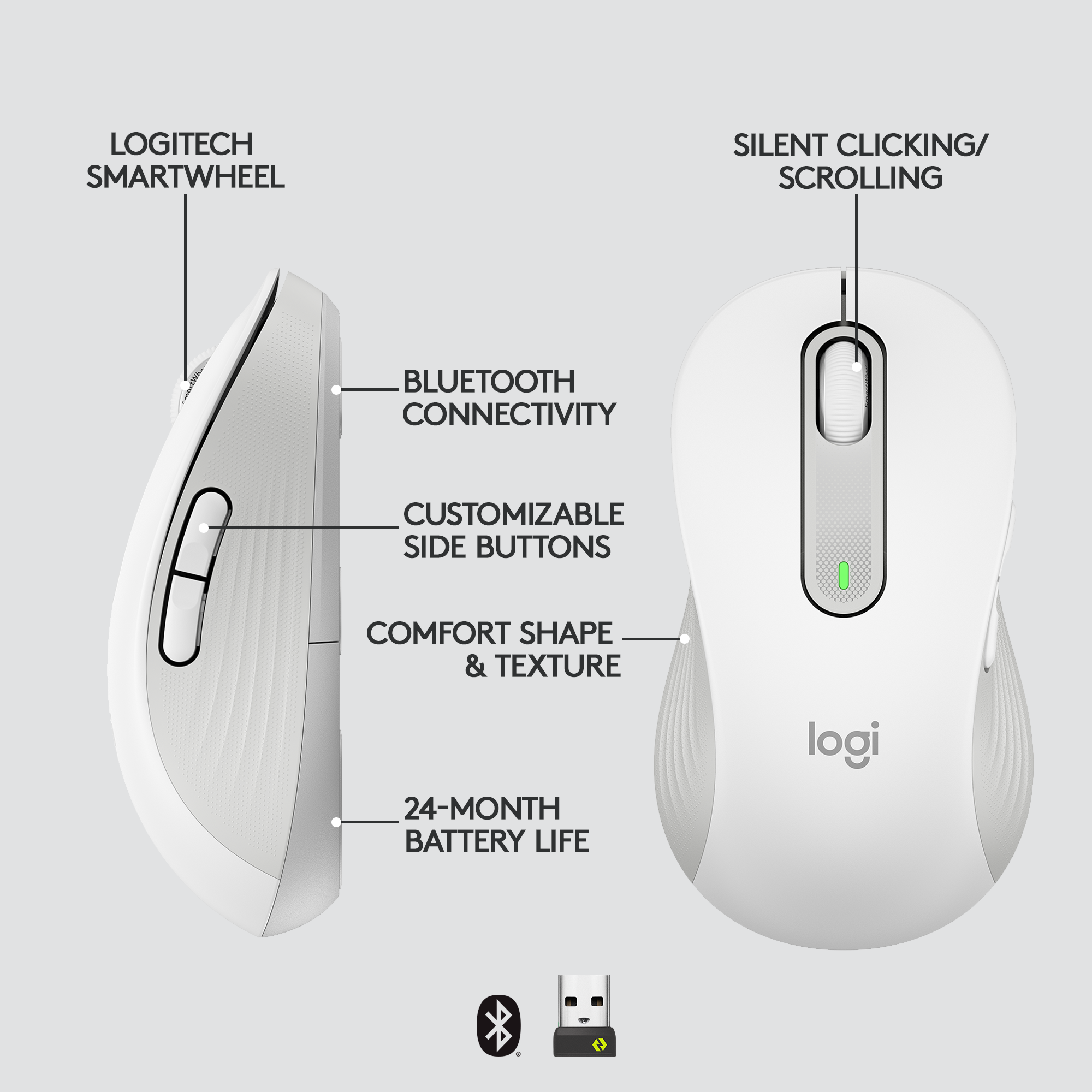 Logitech Signature M650 L þráðlaus mús Left, Off-white