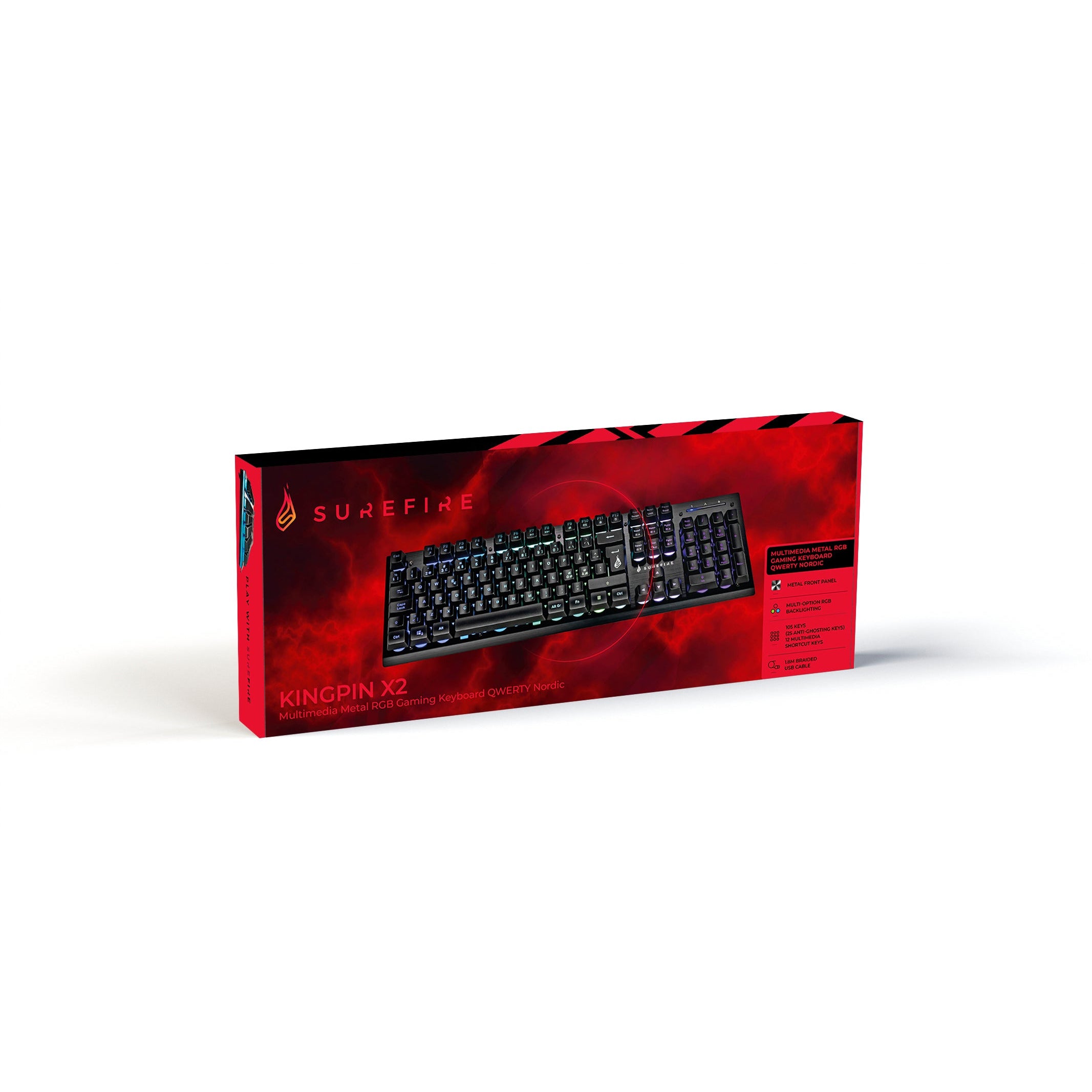 SUREFIRE KingPin X2 Metal Gaming RGB Keyboard QWERTY Nordic