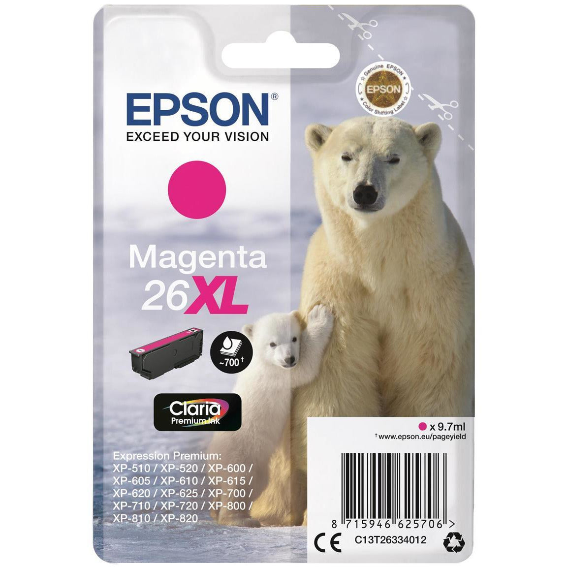 Epson Polar Bear 26XL (Prentar 700 síður) Claria Premium blekhylki (rautt)